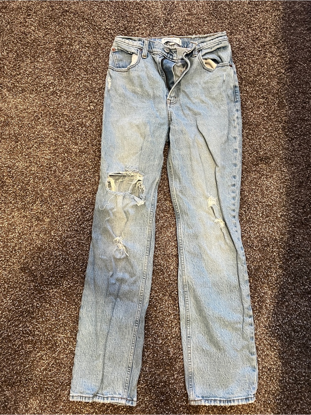 Abercrombie & Fitch Light Blue Distressed Straight Leg Jeans